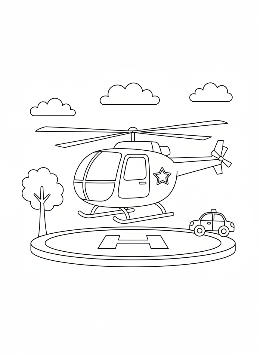 Police Helicopter Coloring Page for Kids