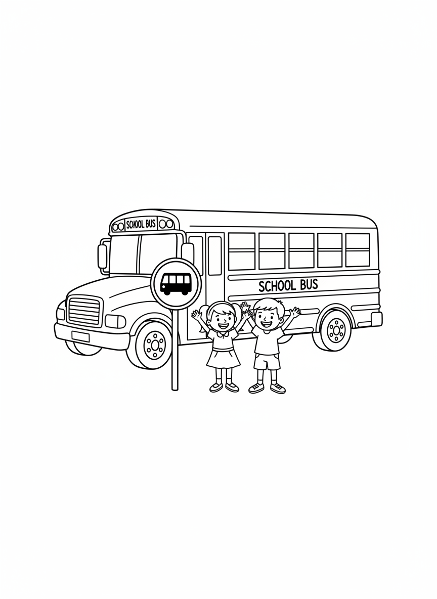 School Bus Picking Up Friends Coloring Page