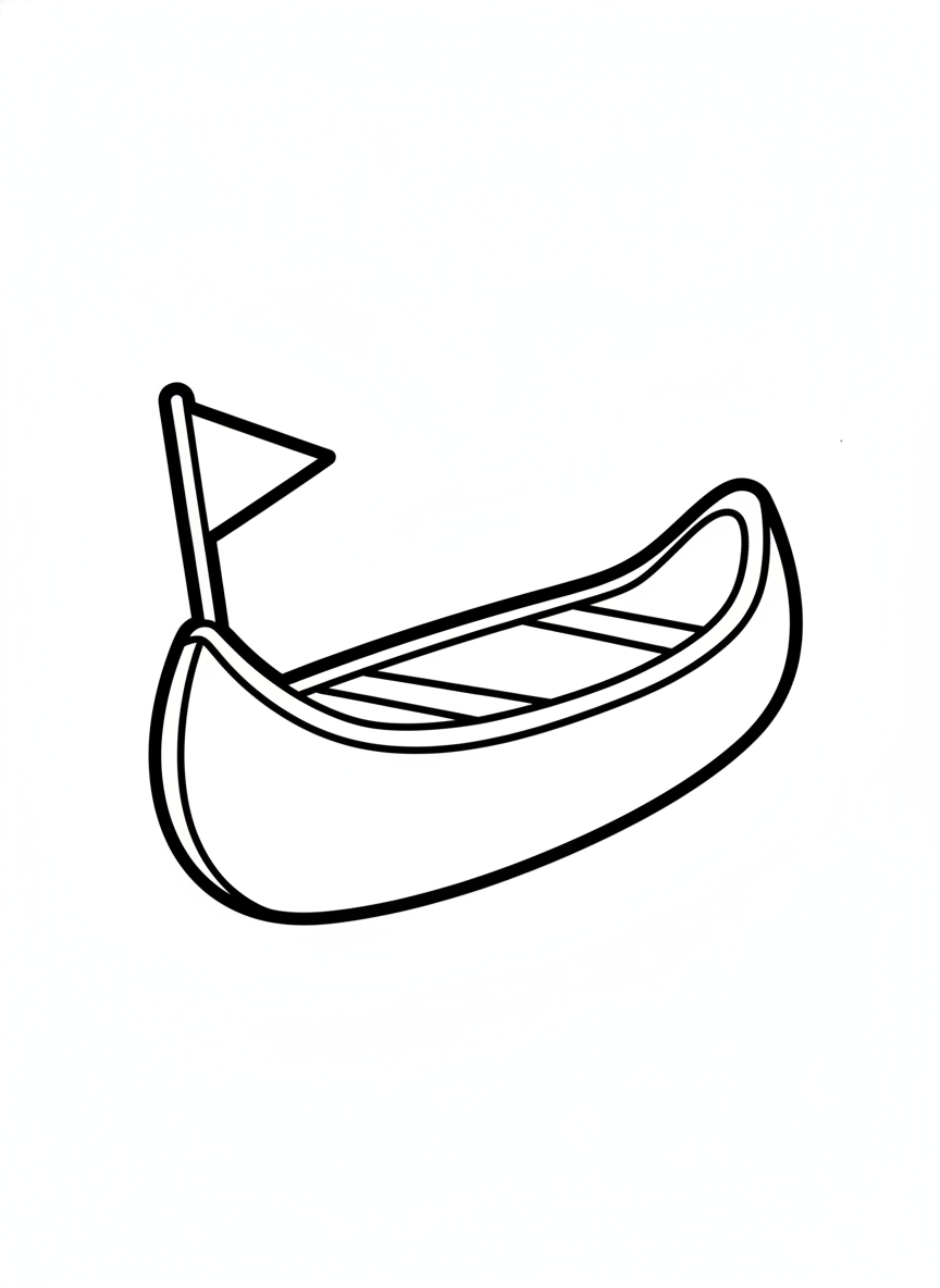 Simple Cartoon Canoe Coloring Page for Kids