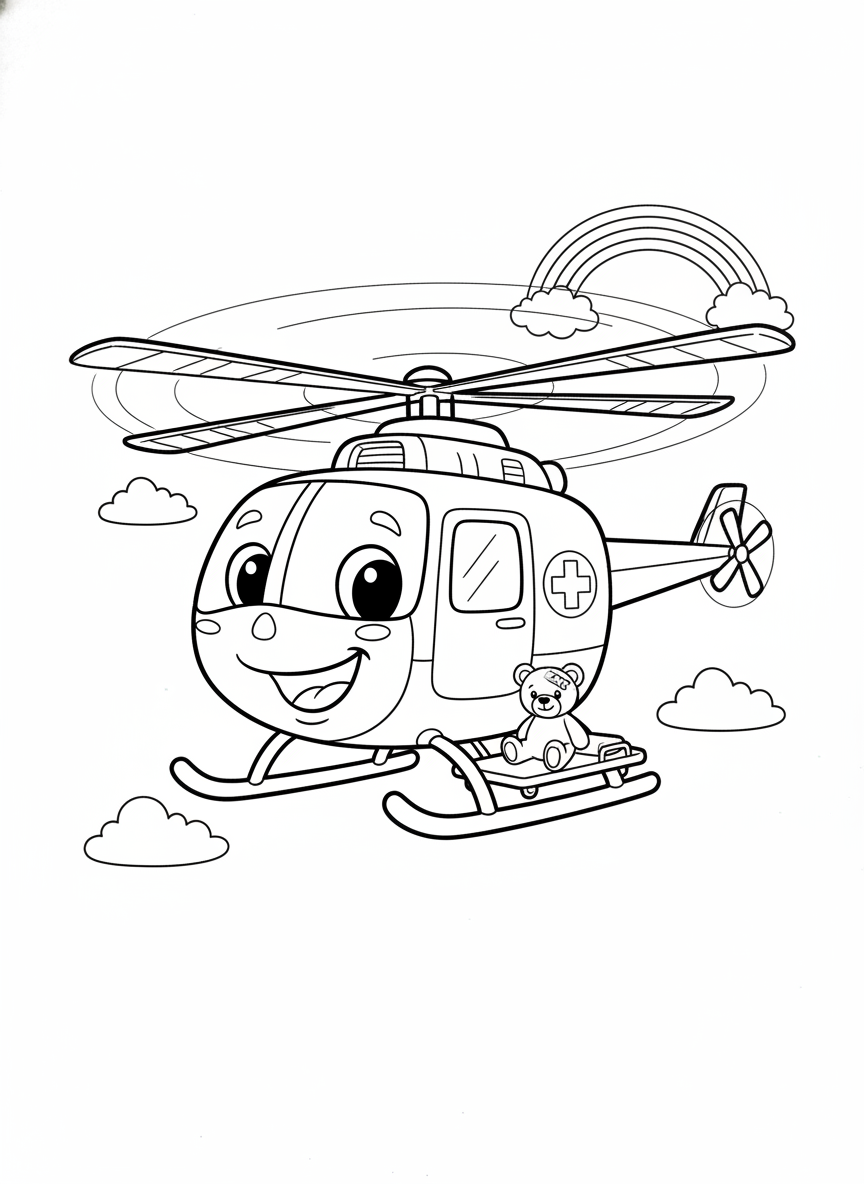 Smiling Ambulance Helicopter Coloring Page
