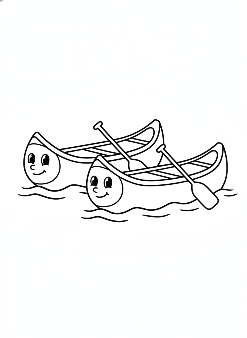 Smiling Canoe Friends: Easy Kids' Coloring Page