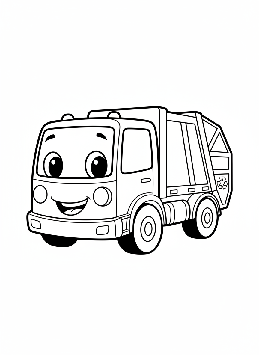 微笑垃圾車兒童著色頁