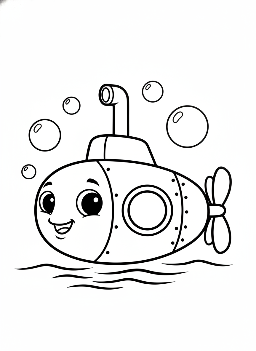 Smiling Yellow Submarine Kids Coloring Page