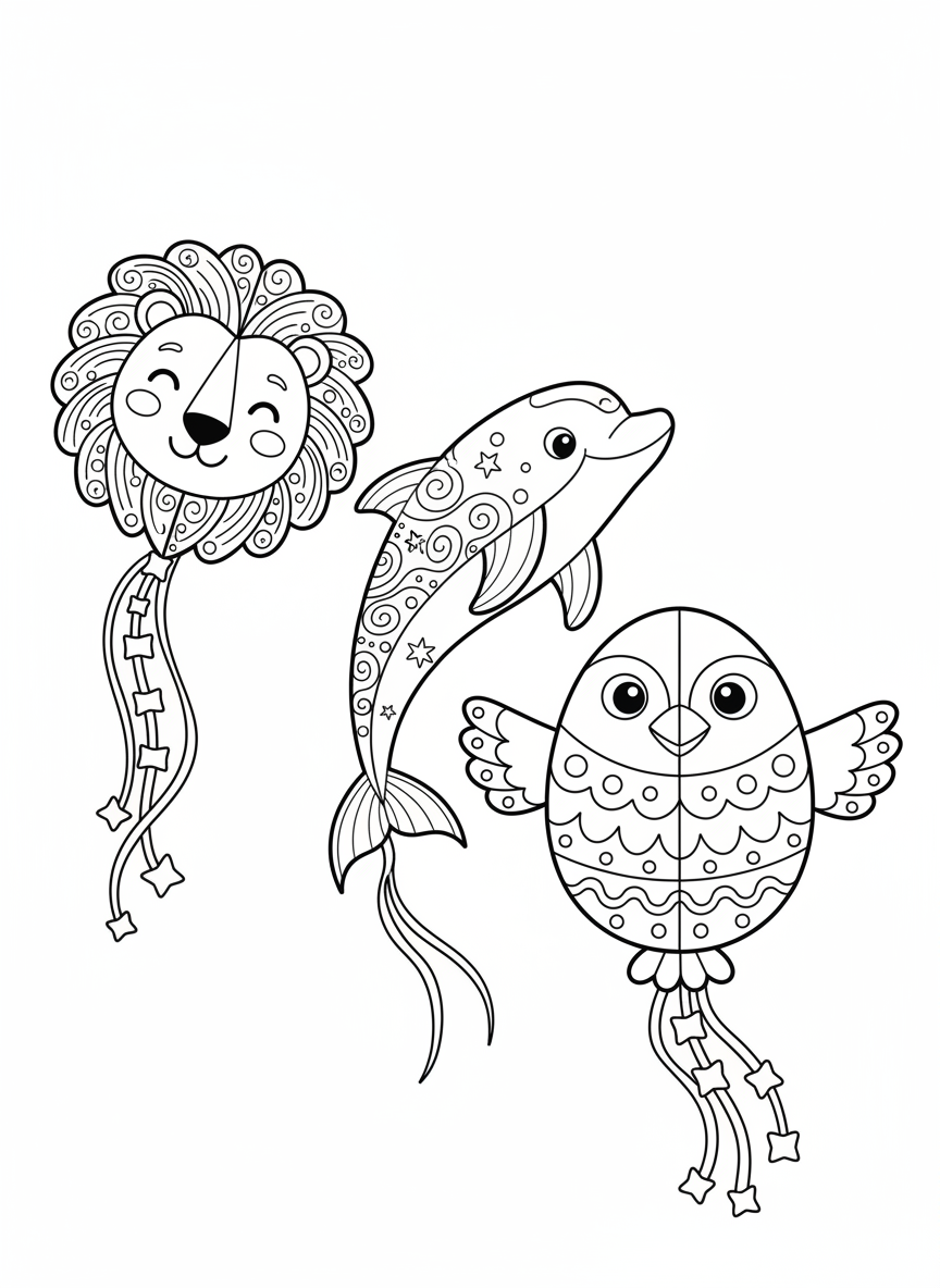 Soaring Animal Kites Coloring Page