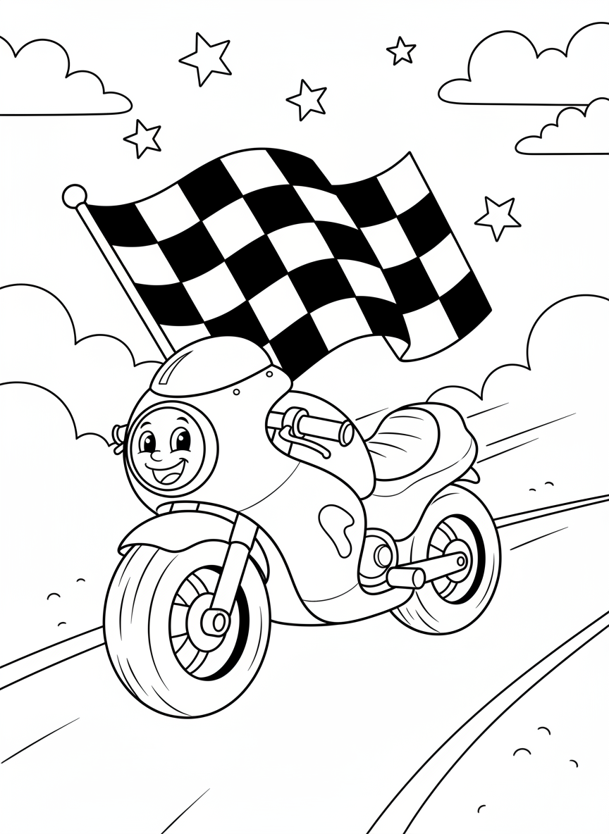 Speedy Cartoon Motorcycle Race Coloring Page