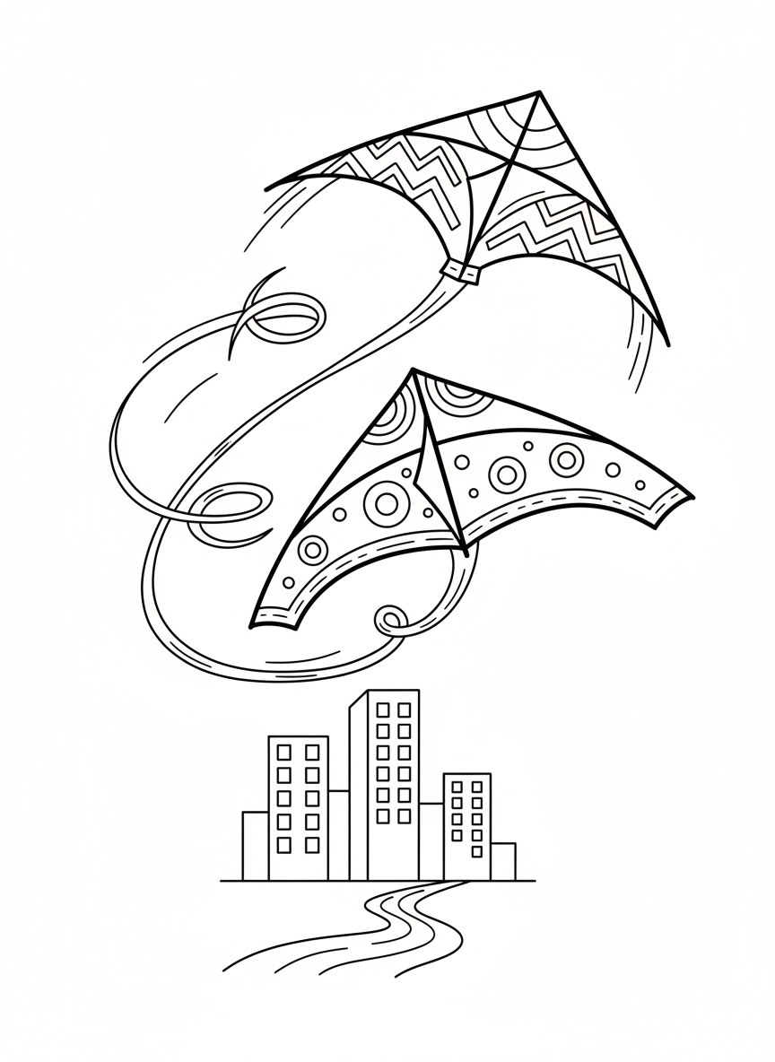 Stunt Kites in the Sky Coloring Page