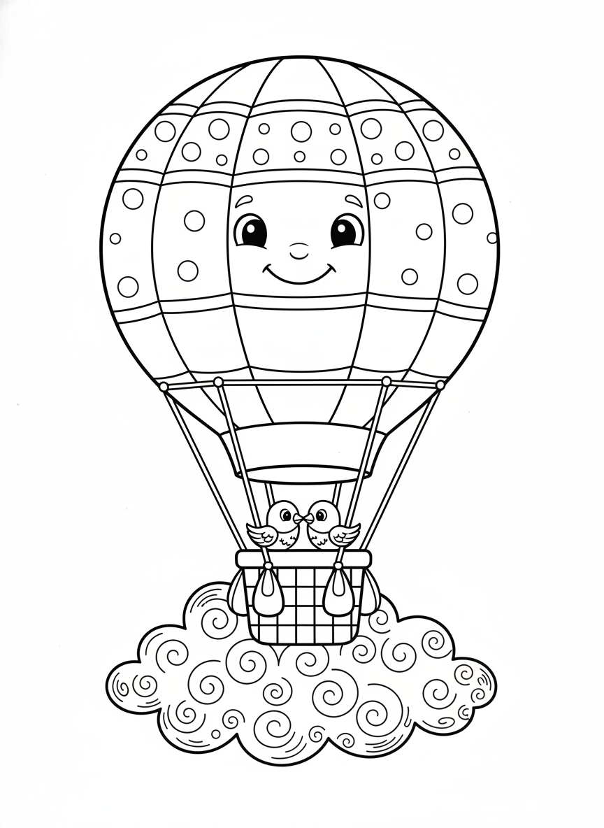 Whimsical Hot Air Balloon Adventure Coloring Page