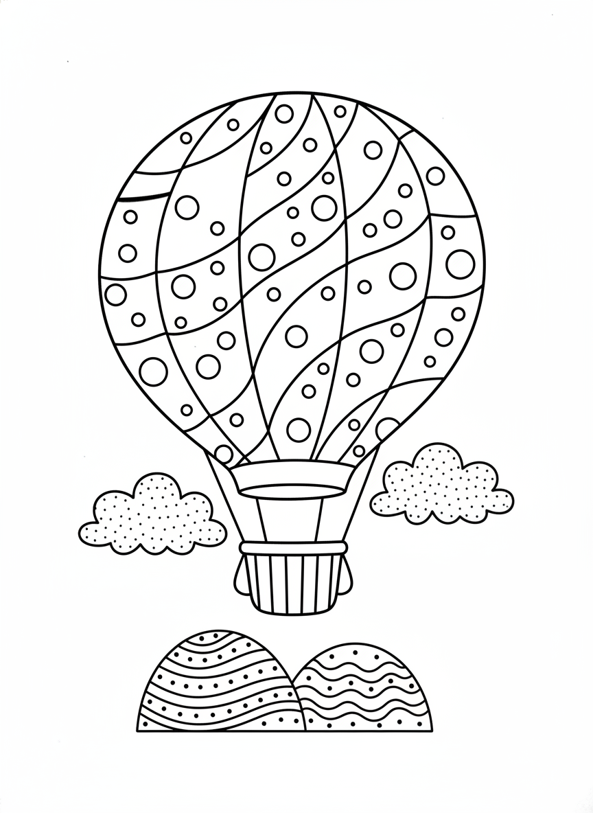 Whimsical Hot Air Balloon Coloring Page for Kids