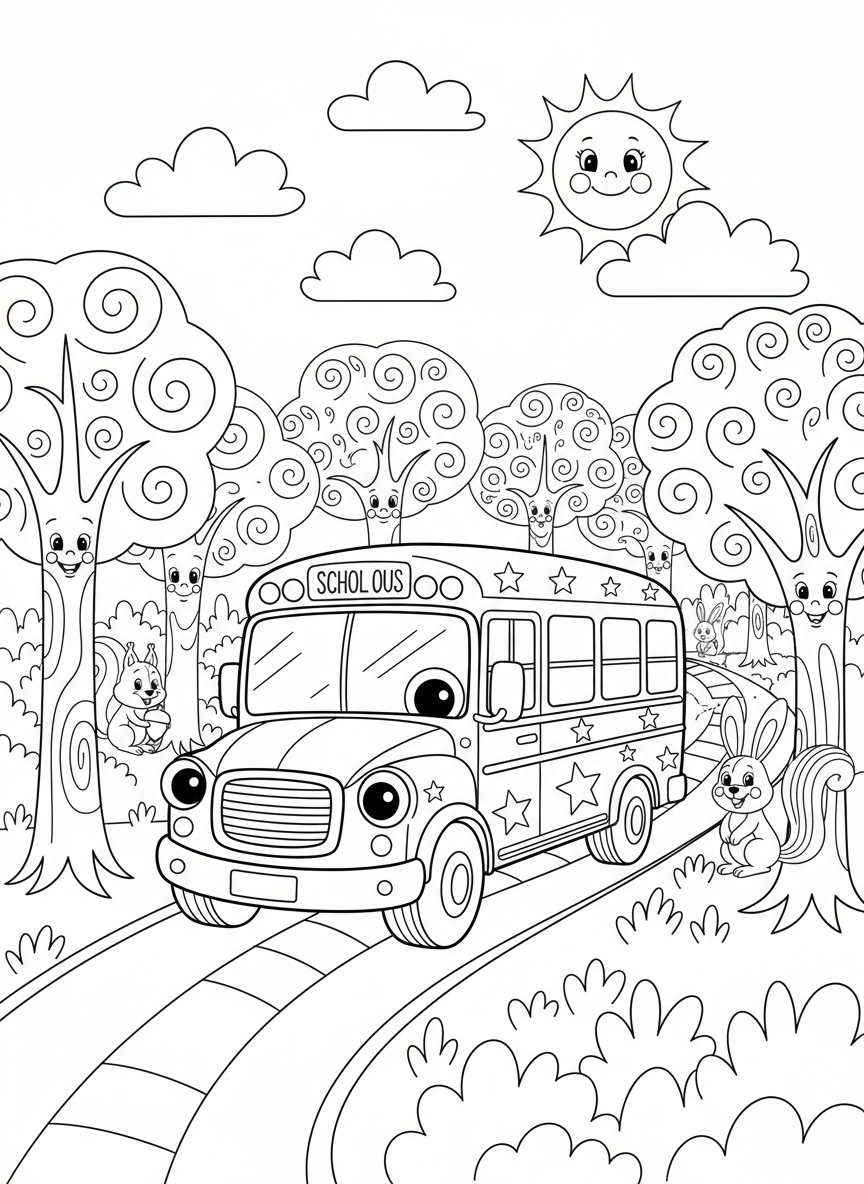 Whimsical School Bus Forest Adventure