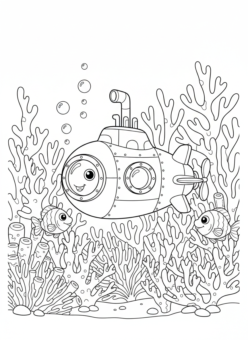 Whimsical Submarine Coral Adventure