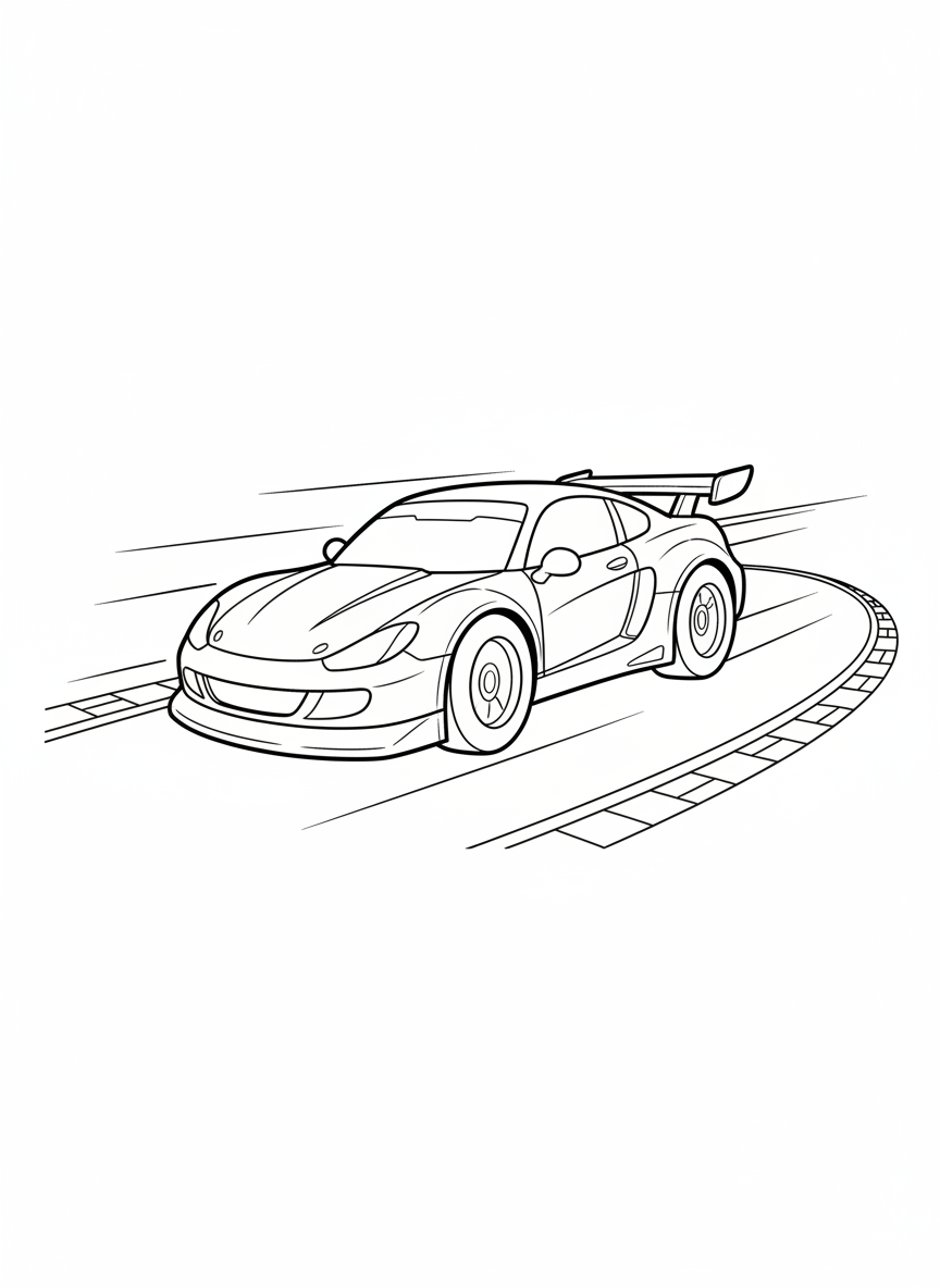 Zooming Race Car on Track Coloring Page